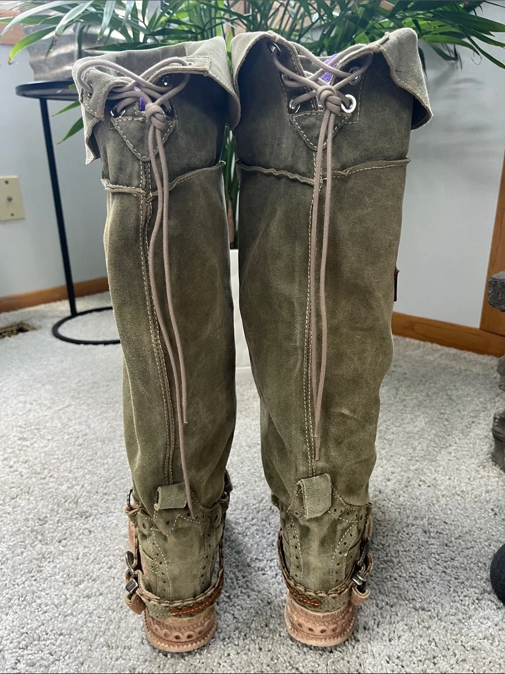El Vaquero Jager Olive Suede Over-the-Knee Boots braided